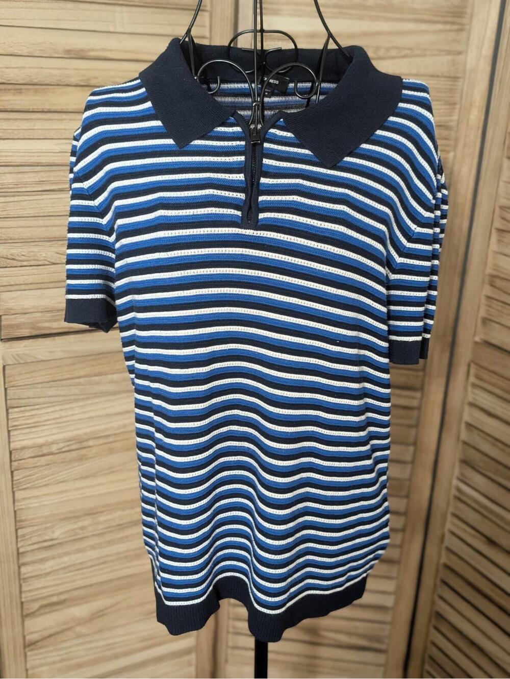 Express Sweater Polo Navy Blue And White Size M With Zipper Womens Preppy‎